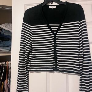 rag & bone Black and White Striped V-Neck Cardigan